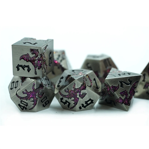 Metal Dragon Mat Metal med Lilla Drager - Metal Rollespilsterninger - Epic Dwarf Dice